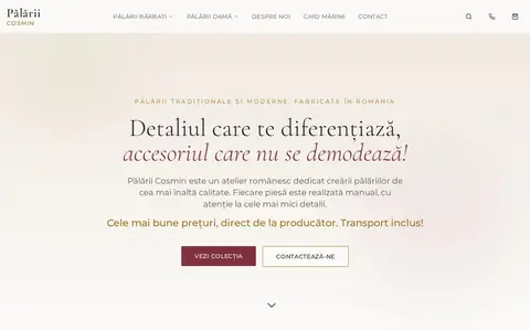 Screenshot der Website Pălării Cosmin (palariicosmin.ro)